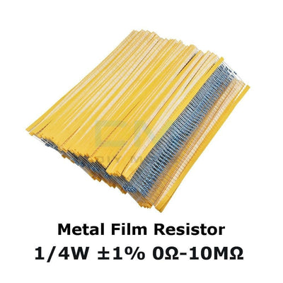 100Pcs 1/4W 0.25W Metal Film Resistor +1% 1% 0R 10M 0Ohm 10Ohm 100R 220R 330R 1K 1.5K 2.2K 3.3K 4.7K