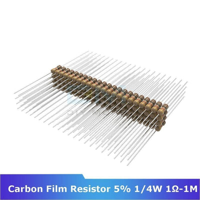 100Pcs Diymore Carbon Film Resistor 5% 1/4W 0.25W 1R 1M Ohm 1K 2.2K 4.7K 5.1K 6.8K 10K 15K