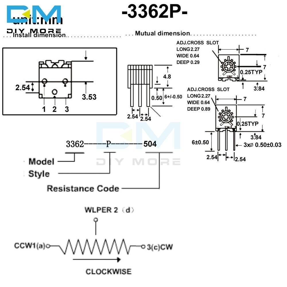 10Pcs 3362P Trimmer Potentiometer Variable Resistor 100R 200R 500R 1K 2K 5K 10K 20K 50K 100K 200K