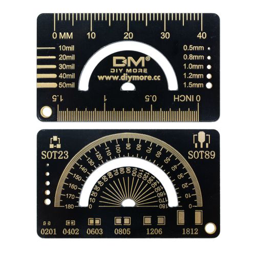 4CM Multifunctional FR4 PCB Ruler Scale Measuring Tool Angle Measure Meter + Keychain for Electronic Engineers