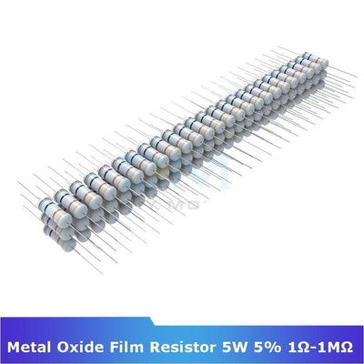 50Pcs Metal Oxide Film Resistor 5W 5% +5% 1R 1M 1K 2.2K 4.7K 5.1K 6.8K 10K 15K 22K 47K 100K Ohm