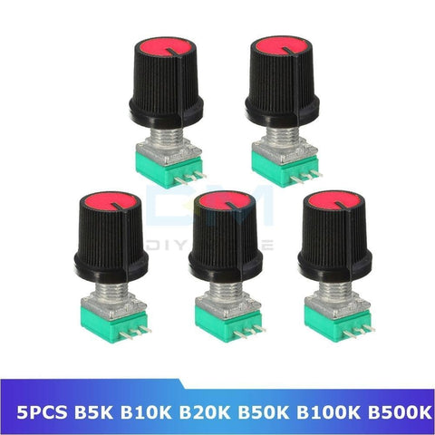 5Pcs 6Mm 3 Pin Knurled Shaft Single Linear B Type B5K B10K B20K B50K B100K B500K Ohm Rotary