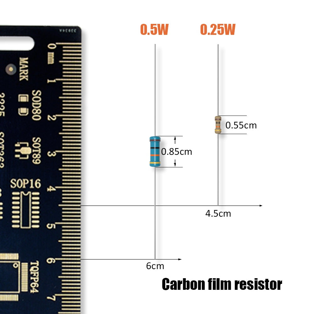 100PCS Carbon Film Resistor 5% 1/2W 0.5W 1R 1M Ohm Resistance 1% +1%  1% Electronic Kit 1K 2.2K 4.7K 5.1K 6.8K 10K 15K