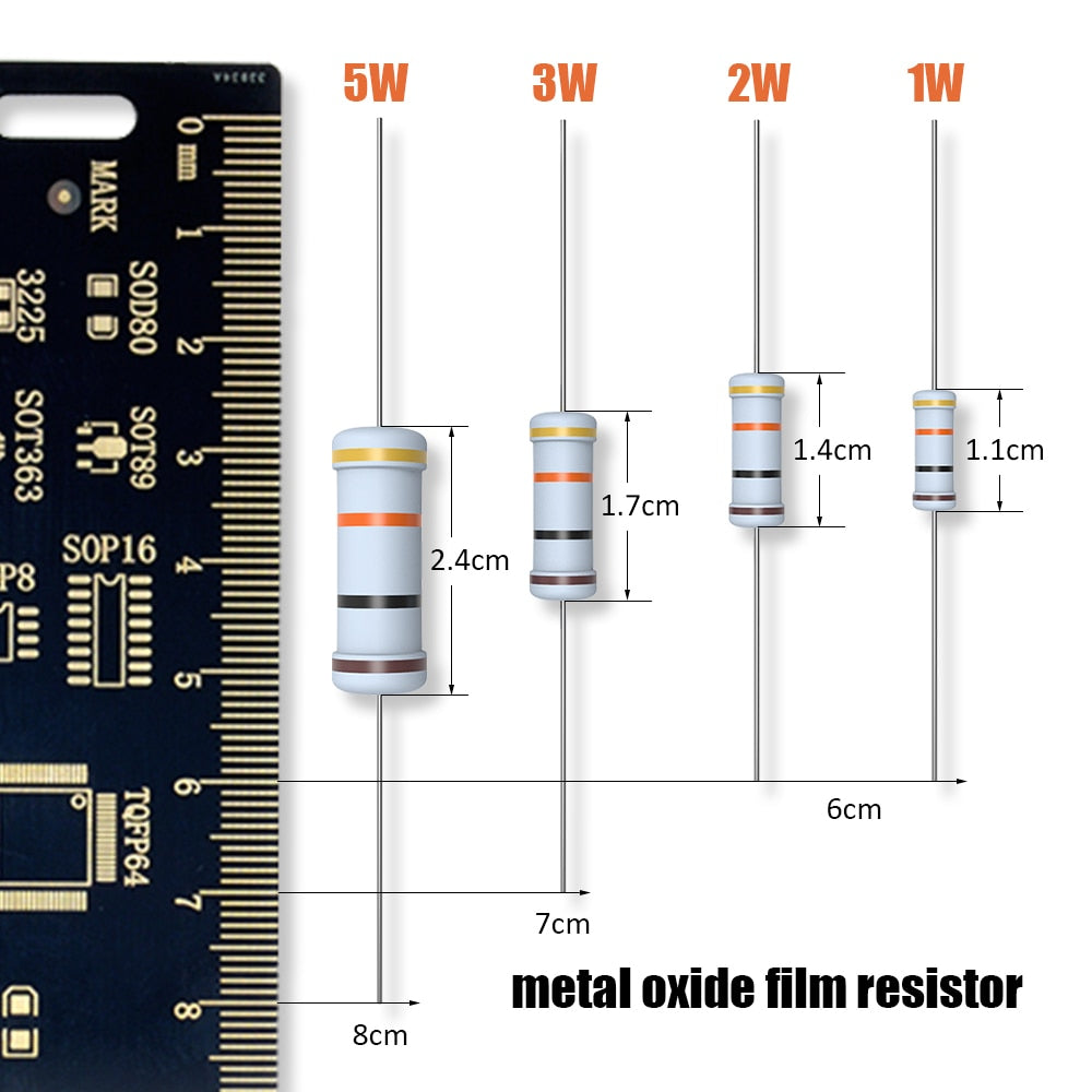 100PCS Metal Oxide Film Resistor 5% 1W 1R 1M Resistance Ohm +5%  5% Diy Electronic 1K 2.2K 4.7K 5.1K 6.8K 10K 15K 22K