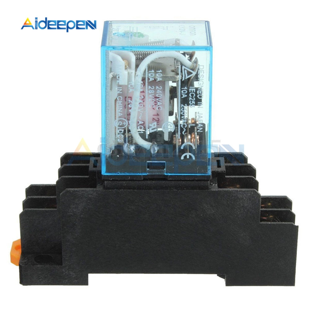 12V DC Coil Power Relay LY2NJ DPDT 8 Pin HH62P JQX-13F With Socket Base