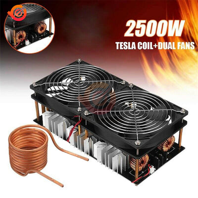 1800W 2500W ZVS Tesla Induction Heater PCB Board Module Flyback Driver Heater Cooling Fan + Coil