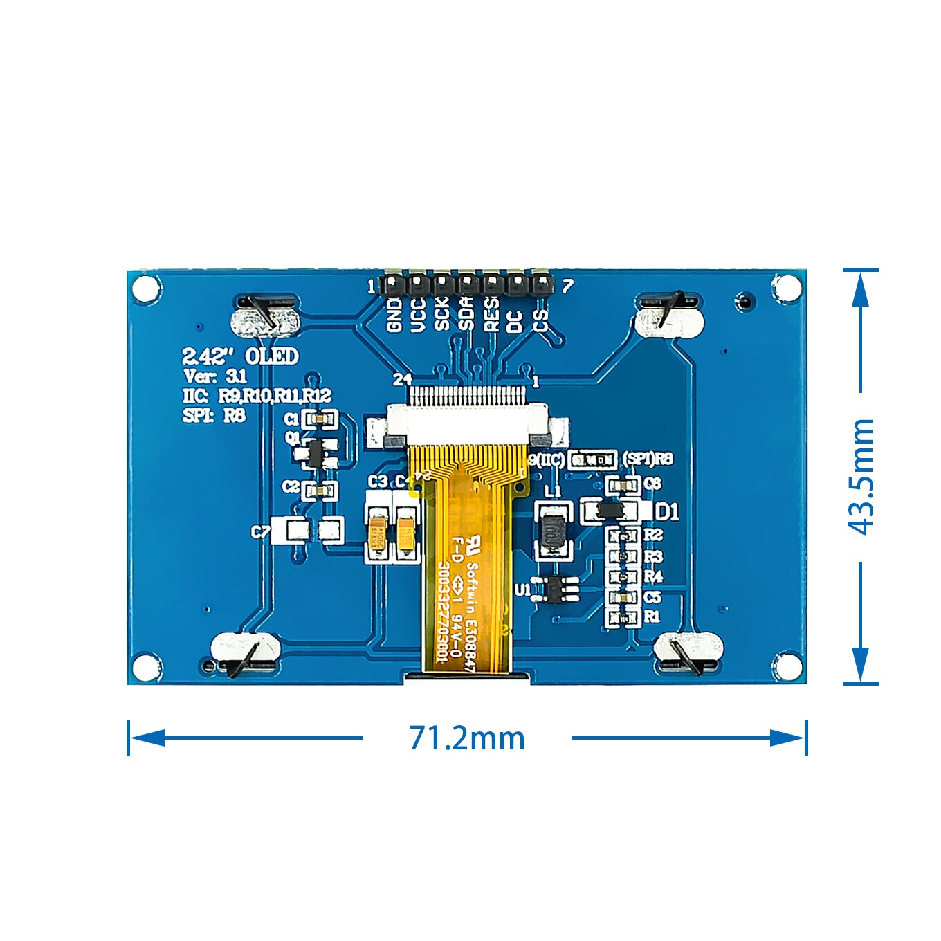 White 2.42" LCD Screen 128x64 OLED Display Module