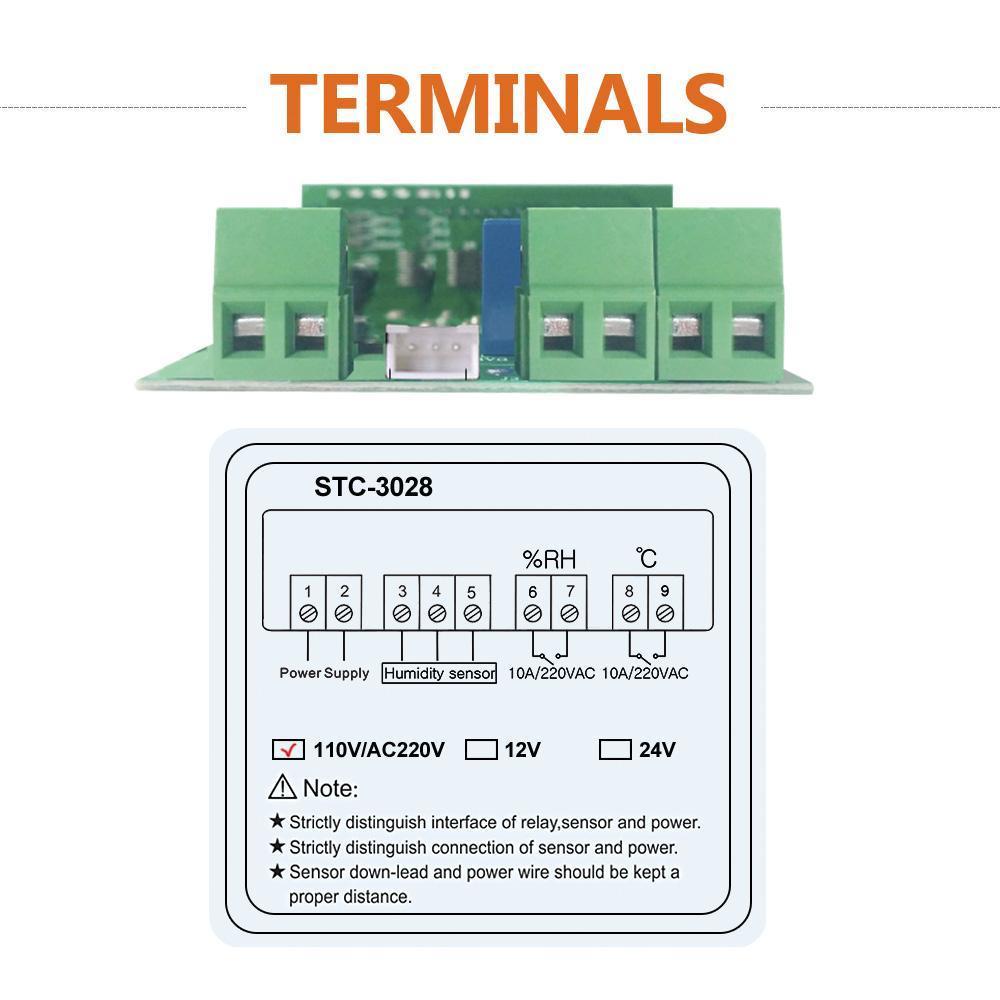 Ac110-220V 10A Stc-3028 Dual Led Temperature Humidity Control Thermostat+Probe Sensor Module